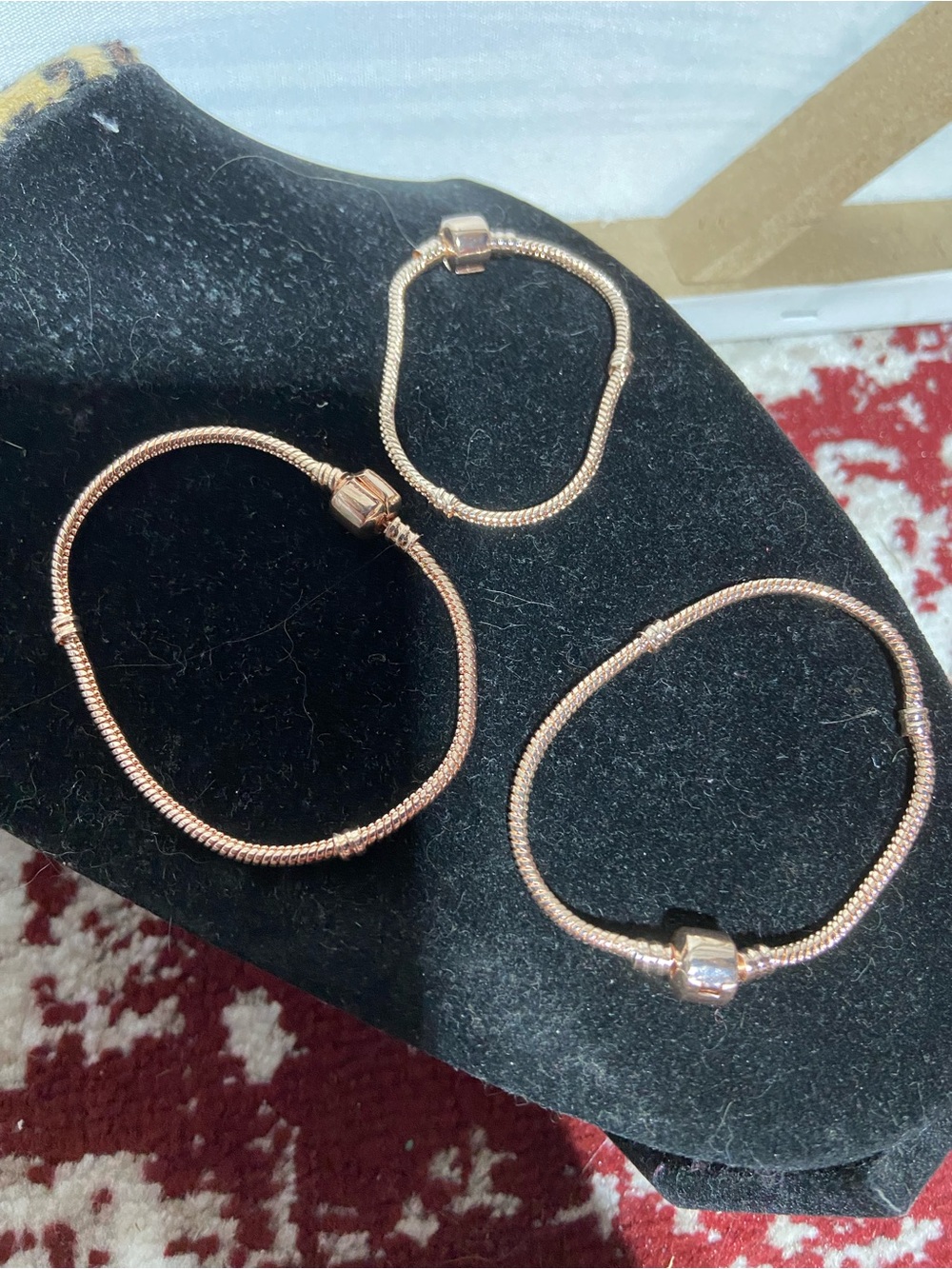 Set of 3 Rose Gold Tone Snake Chain, Charm Bracelets